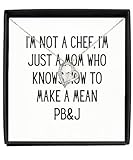 EzGift Im Not A Chef Im Just A Mom Who Knows How To Make A Mean Pb&j Funny Mom Necklace Pendant Gift For Mother Quote Gag Jewelry With Chain Message Card Box Crystal Heart