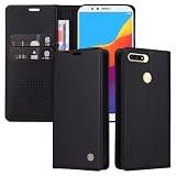 SLWYF Handyhülle für Huawei Y6 2018/Y6 Prime 2018 Hülle, Premium PU Lederhülle Wallet Klappbar Flip Hülle Tasche Magnet Kartenfach Standfunktion Klapphülle Schutzhülle Handyhülle, Schwarz