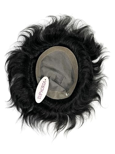 Image of EUPHORIA 0.03 mm 11x9 Original LOS ANGEL Hair Patch for Men,100% Silky and Soft Natural BLACK Human Hair Wig can be Install with Hair Toupee Clips, Glue or Tape