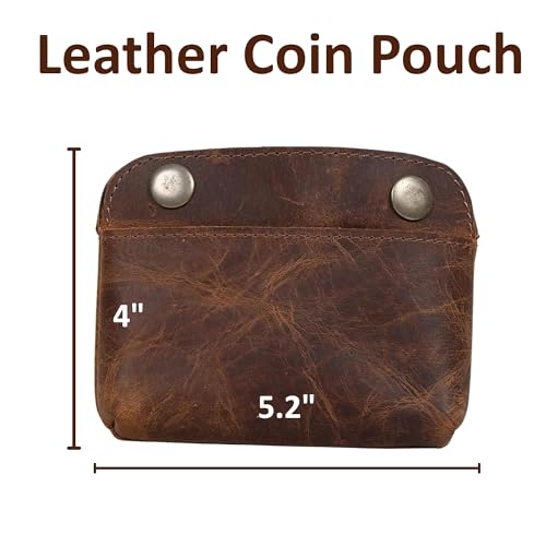 Leather Double Snap Pouch – Handmade Full-Grain Brown Leather Coin Purse, Cash & Card Holder, Cable Organizer, Makeup Bag, Compact Travel Wallet for Coins & Essentials4