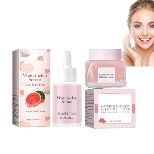 Dyceittdia Set Esencia Sandía, 30ml Esencia de sandía y 50ml Crema facial de sandía, Hidratación, Blanqueamiento y Luminosidad, Tensor de Poros, cream1