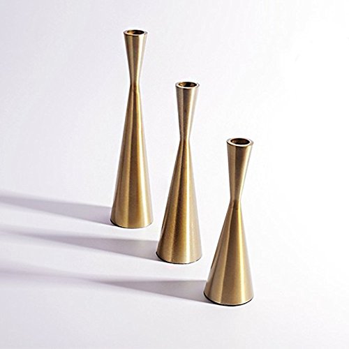 Set of 3 Brass Gold Metal Taper Candle Holders Candlestick Holders, Vintage & Modern Decorative Centerpiece Candlestick Holders for Table Mantel Wedding Housewarming (Brass Golden, S+M+L/Set) - Thumbnail 6