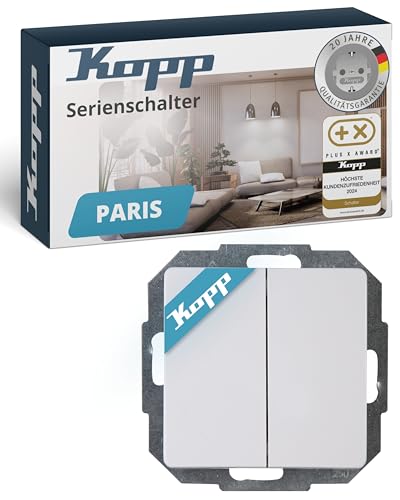 Kopp PARIS Serienschalter in Arktis-Weiß - Hochwertiger Doppel-Lichtschalter mit 10AX Schaltvermögen - IP20 Schalter-Unterputz mit Wippe & Steckklemmen - Stilvoller Doppelschalter 250V~