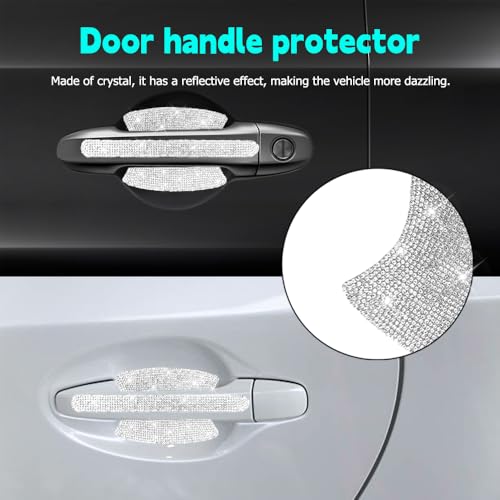 Image of 10PCS Car Door Handle Protective Cover,Bling Handle Protector,Car Door Handle Anti Scratch Sticker,Crystals Have A Reflective Effect, Making Vehicles Dazzling (White)