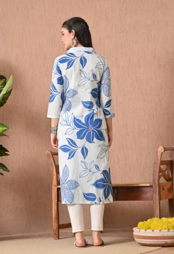 Image of Amazon Brand - Tavasya Women Ethnic Motifs Printed 3 /4th Sleeve Kurta | Straight Fit Shirt Collar Salwar | Everyday Ethnic Wear