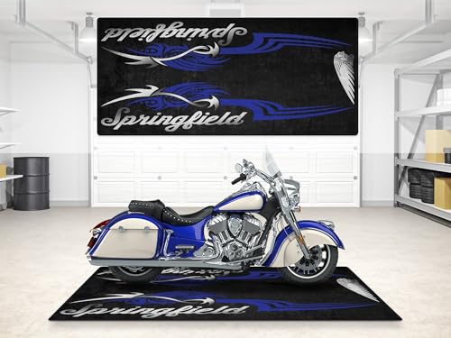 wibeart Alfombrilla de estacionamiento MPM para Motocicleta Springfield, Lavable, Antideslizante, Resistente al Agua y al Aceite, pa | Azul espíritu Metalizado - Talla 2: 102 x 47/260 x 120 cm