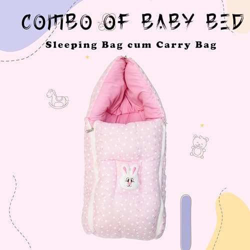 Image of VOIDROP Baby Sleeping Bag 3 in 1 for New Born Babies Baby Cotton Material Portable Travelling Bed for Infants Premium QULAITY Baby Breastfeeding Bed (Pink)