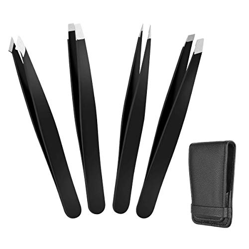 Eyebrow Tweezers Set - GorwRich 4 Piece Professional Stainless Steel Precision Tweezer for Eyebrows Plucking, Ingrown Hair Remover, Daily Beauty Tool for Women and Men
