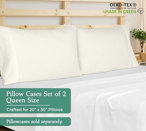 Image of Royale Linens Queen Pillowcase Set of 2 - Bed Pillow Cover - 20 inch x 30 inch - 1800 Brushed Microfiber, Wrinkle & Fade Resistant - Soft & Cozy- Pillow Case (Queen,Ivory)