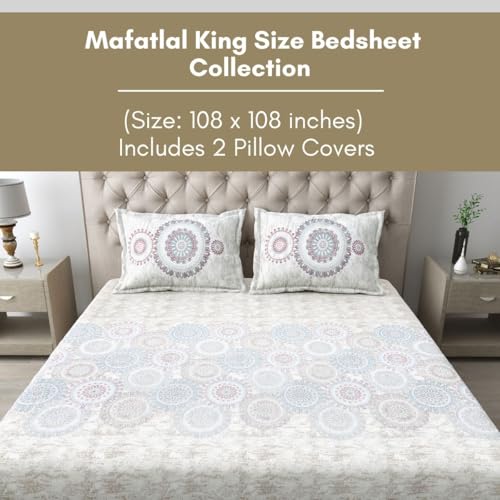 Image of Mafatlal 186 TC Spring Glory King Size Cotton Bedsheet | 274 x 274 cm | Summer Relaxing Bedding Fabric for Relaxing Sleep | Premium Bedsheet Set with 2 Pillow Covers | Ivory Beige