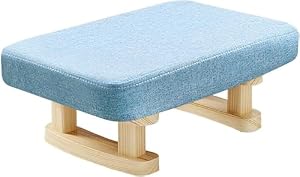 Riazdiw 足置きスツール ソファスツール 化粧用 軽量 コンパクト 小型 腰掛け 靴交換 無垢材 布製 滑り止め 玄関 寝室 リビング (ライトブルー)