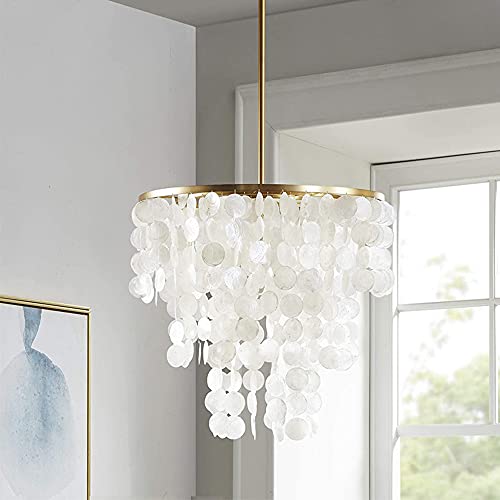 Ousika Chandelier Modern Circle Chandelier Light Bulbs Ceiling Lamp Natural Seashell Light For Kitchen Living Room Bedroom Light #TOP2