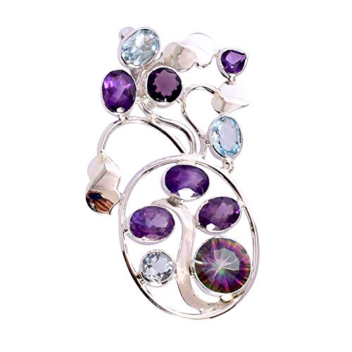 Pendentif argent 925 topaze bleue et arc-en-ciel FSJ-5457 de haute joaillerie