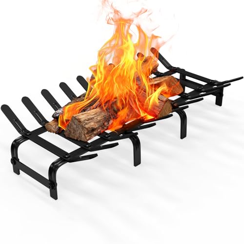 TBMLC Black Steel Fireplace Grate -Steel Firewood Log Burning Rack Stylish and Durable Firewood Burning Rack Holder for Indoor Chimney Hearth or Outdoor Fire Pit (Black 24 * 12.5 Inches)