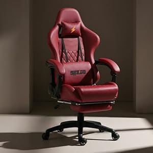 BAYBEE Drogo Multi-Purpose Ergonomic Gaming Chair with 7 Way Adjustable Seat, Head & USB Massager, PU Leather Lumbar Pillow Home & Office Chair with Full Reclining Back Footrest (Emperor Wine Red)
