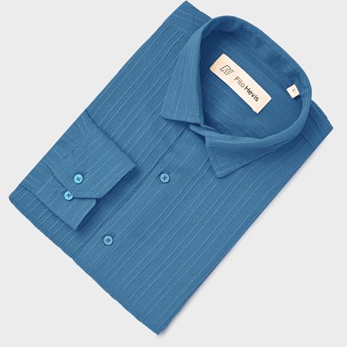Image of FILO HEVIS Men's Casual Button Down Popcorn Shirts Stylish Long Sleeve Linen Textured Beach Summer Shirt