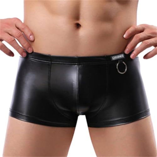 PARUPRUP Homme Sexy Cuir Boxer Wetlook Moulant Caleçon Métal Anneau Stings Push-up Mini Short...