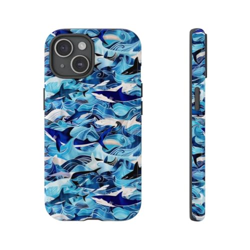 Coque vagues et requins bleus iPhone 15 idéale pour vos vacances à la mer et sorties urbaines