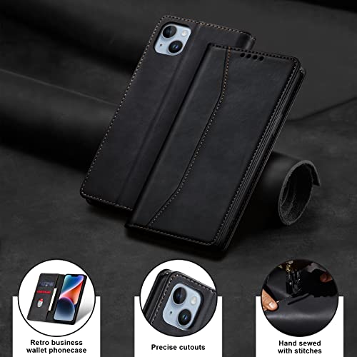 Image of Jasonyu Flip Wallet Case for iPhone 14,Leather Magnetic Folio Cover with Card Holder,Kickstand - TPU Shockproof Durable Protective Phone Case,Black
