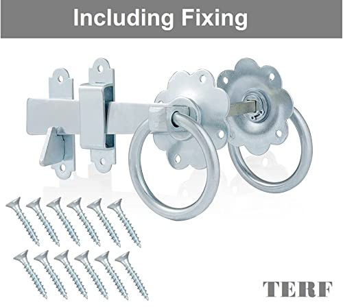 TERF® Heavy Duty Ring Gate Latch Door Lock Silver Ring Handle Garden Gate Door Latch Catch Lock - Image 2