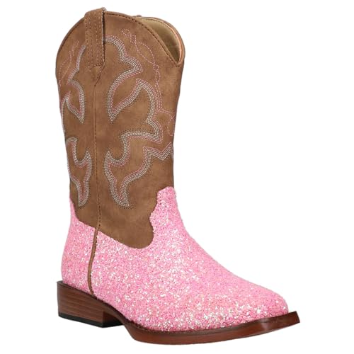 ROPER Kids Girls Glitter Square Toe Pull On Casual Boots Mid Calf - Pink2
