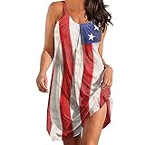 Vestido tipo mameluco con bolsillos y pantalones cortos, Día de la Independencia para mujer, talla grande, a la moda, americano, 4 de julio, elegante, cuello redondo, sin mangas, con cordones,