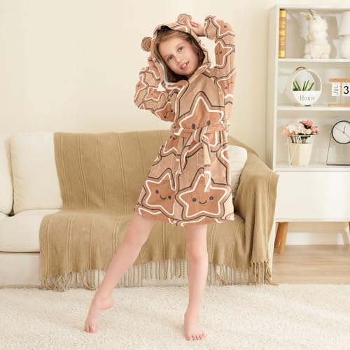 Gingerbread Star Seamless Pattern Girls Robe With Hood Robe For Girls3
