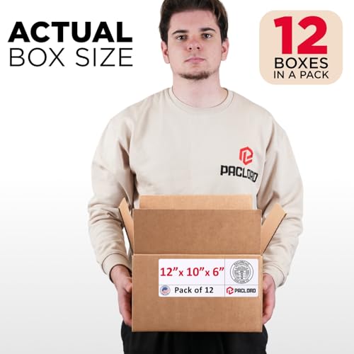Image of Medium Cardboard Boxes 12 inchL x 10 inchW x 6 inchH (Pack of 12) - USA-Made Packing Boxes for Moving, Shipping, or Storage - USPS, UPS, FedEx Approved - Professional Packing Supplies for Moving