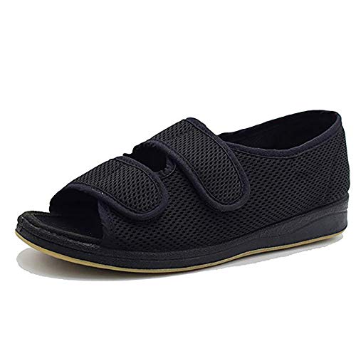 RTY Hombres Confort Zapatillas Diabéticas Mujer Pies Hinchados Zapatos Caminando Zapatos Ajustables Edema Zapatos Señoras Extra Wide Orthopaedic Open Toe Sandalias de los Ancianos,Negro,38