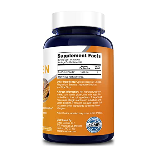 NusaPure Bee Pollen 1500mg 200 Veggie Caps (100% Vegetarian, Non-GMO & Gluten Free) Naturally Occurring Proteins and Aminoacids* - Image 3