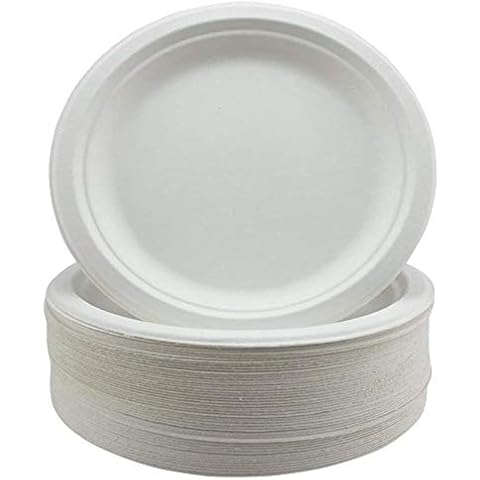 Super Rigid Paper Plates - Extra Strength White Disposable Bagasse Sugarcane Plates - Eco-Friendly, Biodegradable and Compostable - 9 inch - 50 Pack - Perfect for Picnics, BBQs,and Parties Cover