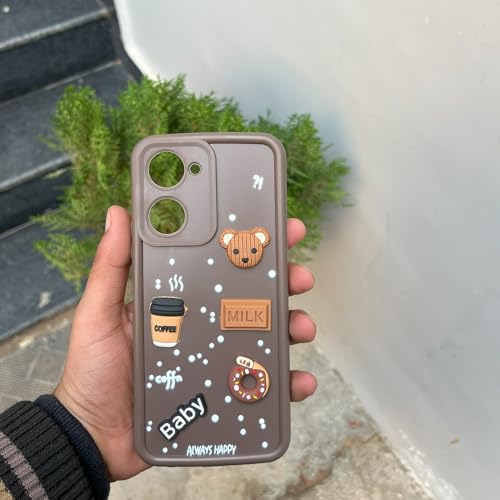 Image of Pikkme Bumper Case for iQOO Z9 Lite 5G / Vivo T3 Lite 5G / Vivo Y18 / Y18e / Y03 | Cute Fun Cartoon 3D Bear Silicone Full Body Protection Back Cover (Brown)
