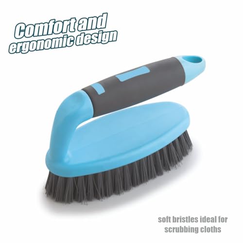 Image of Homeor Tile Scrubber Plastic Brush | Ideal for Bathroom, Kitchen, Sink and Floor Tile Cleaning Tool with Flexible Bristles and Sturdy Grip Handle, Pack of 1, Blue & Black