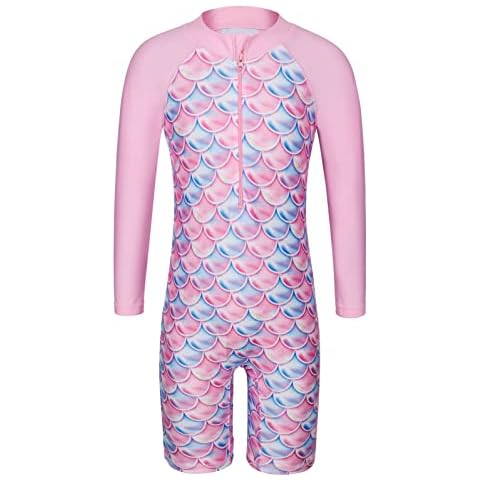 HUAANIUE Girls UPF 50+ UV One Piece Swimwear Kids Bodysuit Beachwear with Ziper Surfing Pink Swimming Children Bathing Costume 4-11 Years Cover