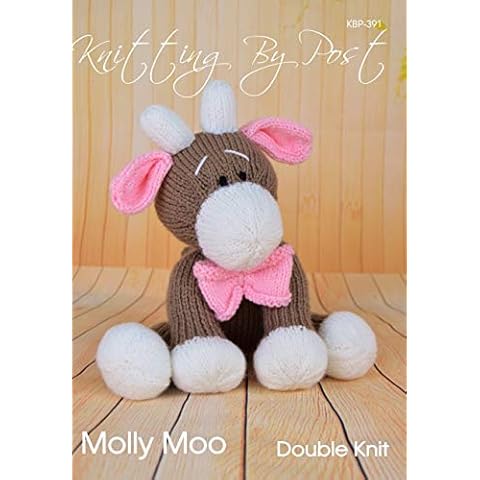 Knitting Pattern A5 Leaflet Molly Moo Cow from Knitting by Post - A Cute Knitted Farmyard Animal Soft Toy in Brown, White and Pink Cover