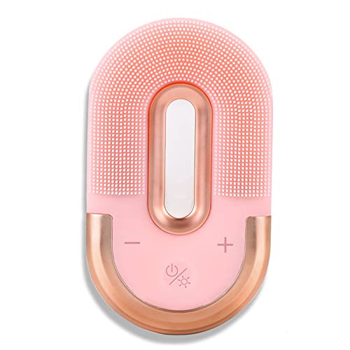 SmallDimple Cepillo de Limpieza Facial sónico, Limpiador Facial de Silicona, Masaje Facial eléctrico, exfoliación, Terapia LED, Carga inductiva, Resistente al Agua,Pink