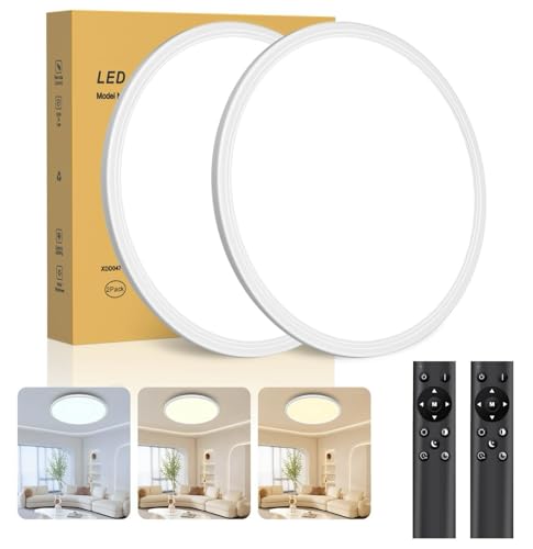 2 Stücke Deckenlampe LED Ultradünne Deckenleuchte mit Fernbedienung Dimmbar (3000K-6500K), 24W 2800LM, IP44 | Ø30cm (2,4cm) | Küchenlampe, Deckenleuchten Für Wohnzimmer, Schlafzimmer, Badezimmer