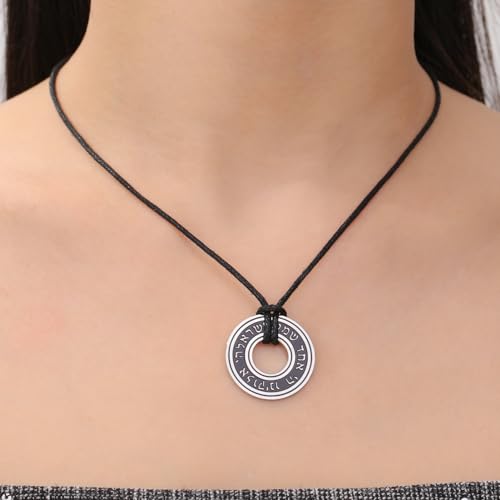 TEAMER Shema Yisrael Necklace Jewish Prayer Hear O Necklace Stainless Steel Hebrew Pendant Religious Vintage Jewelry for Men Women3