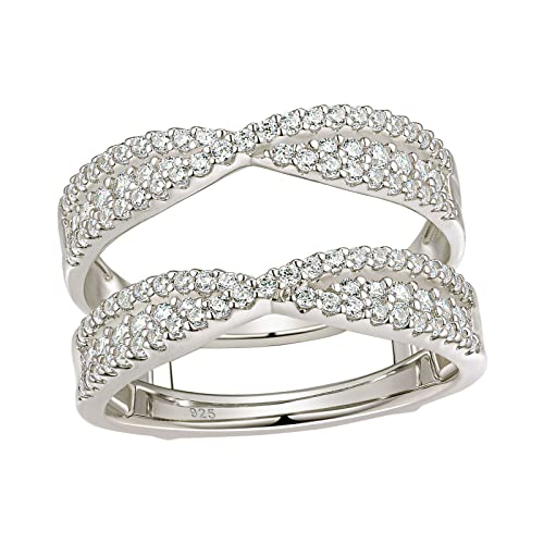 Wuziwen Sterling Silver Cubic Zirconia Infinity Wedding Band Guard Ring Enhancer for Women Size 5-10