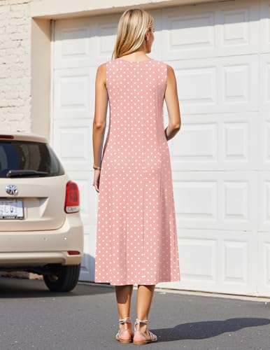 Image of HOTOUCH Summer Casual Dresses for Women Sleeveless Midi Dress Swing Tank Sundress Pleated Tshirt Dress with Pockets