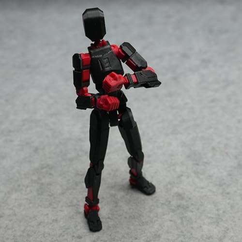 Image of Dummy 13 Action Figure Robot | Fully Articulated 3D Printed Robot Toy | 5.4-inch Collectible Figurine | Matte Finish| Unassembeled (Black-Red)