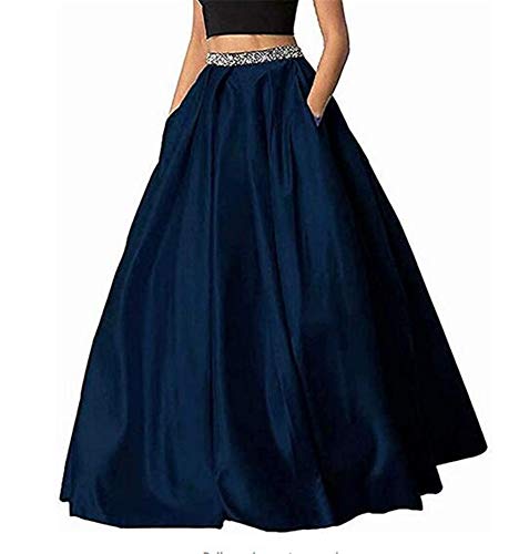 Honeydress Women's Long Taffeta Beaded Skirt A-line Prom Party Skirt with Pockets