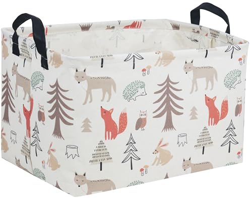 Image of Essme Rectangular Kids Basket,Animal Storage Basket with Handles for Room Decor, Ocean Storage Bin(Grey animal)