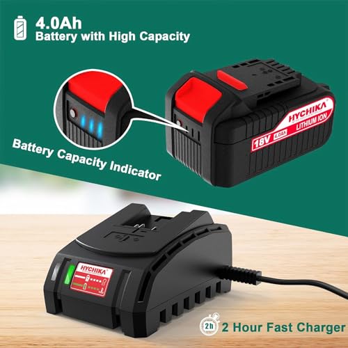 HYCHIKA Impact Wrench, 18V 4.0Ah Battery, Cordless Impact Driver 350Nm, 3000IPM Impact Frequency, 3pcs Sockets for 17/19/21mm, Adapter for 10mm Mandrel