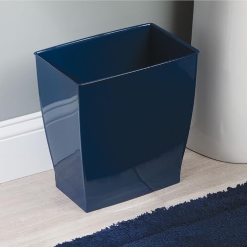 idesign small plastic bathroom trash can slim rectangle garbage bin for bedroom office dorm navy blue