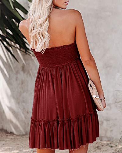 R.Vivimos Women's Summer Cotton Boho Beach Sleeveless Tie Front Mini Dress Tube Top Dress2