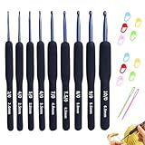 LOYELEY かぎ針 編み針 手芸 編み物 DIY 工具 レースかぎ針 セット ジャンボかぎ針 ステッチマーカー DIY 工具 ケース付き 小物付き セーター 帽子 ニット 手芸基本入門キッ (あおくろいろ)