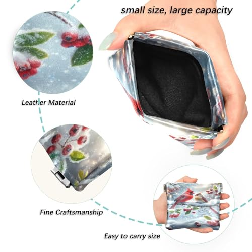 Winter Christmas Birds Coin Purse Leather Pouch Change Purse, Squeeze Coin Pouch for Cards, Keys & Lipsticks, Unisex2