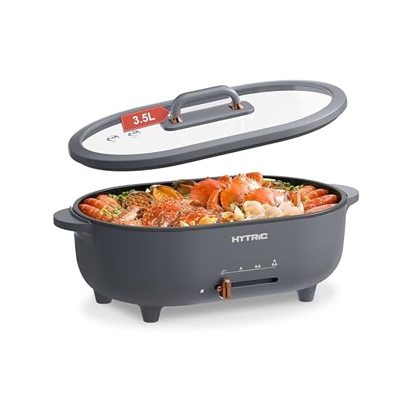HYTRIC 3.5L Hot Pot Electric for Cooking, 110oz Electric Pot with Nonstick Coating, Multifunction Electric Cooker with Power Control for Shabu Shabu, Noodles, Sauté, BPA-FREE, Grey