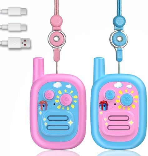 Walkie Talkies for Kids 2 Pack Rechargeable with 3 Miles Long Range, Toddler Walkies Talkies Pink Bule Toys Birthday for 3-8 Years Old Boys Girls for Outdoor Games Camping Hiking